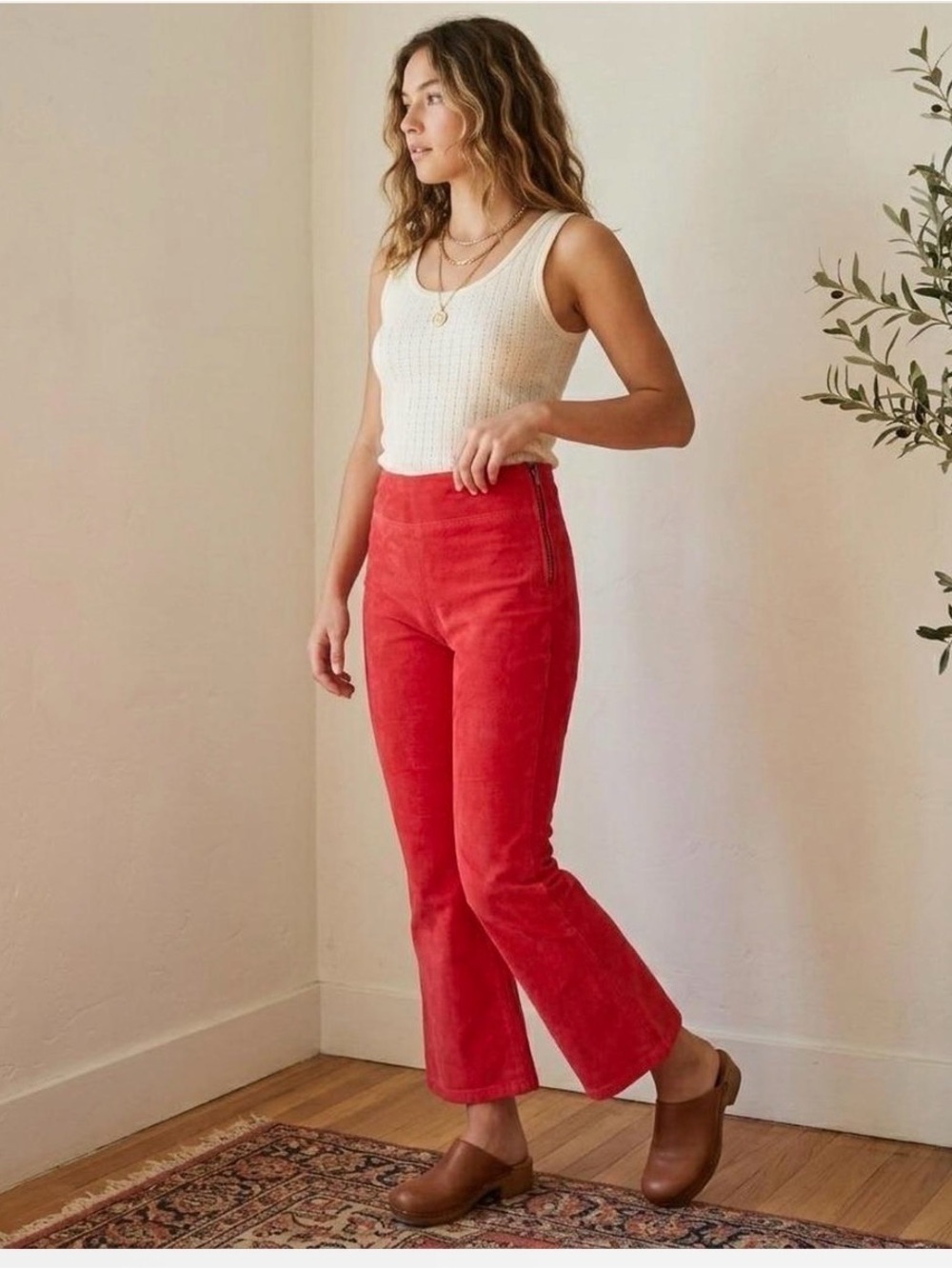 High-Rise Red Corduroy Crop Pants Free People CS Ankle Kick Flare In My Feelings